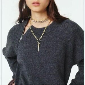 Gray Abercrombie & Fitch Shoulder Zipper Chic Knit Sweater Womens Size XS